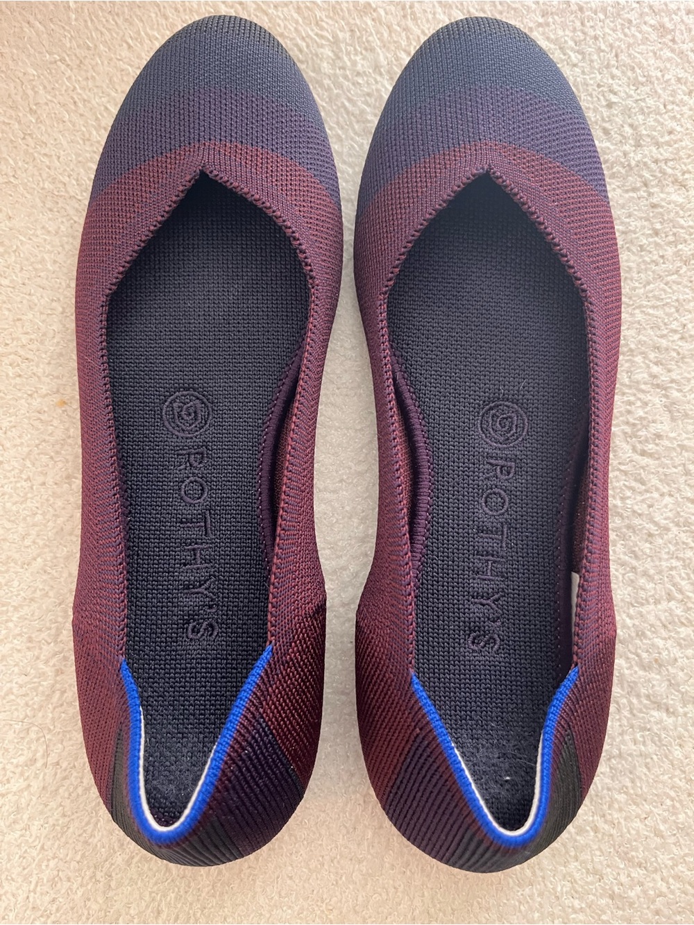 Rothy's Women's Burgundy and Navy Knit Ballet Flats